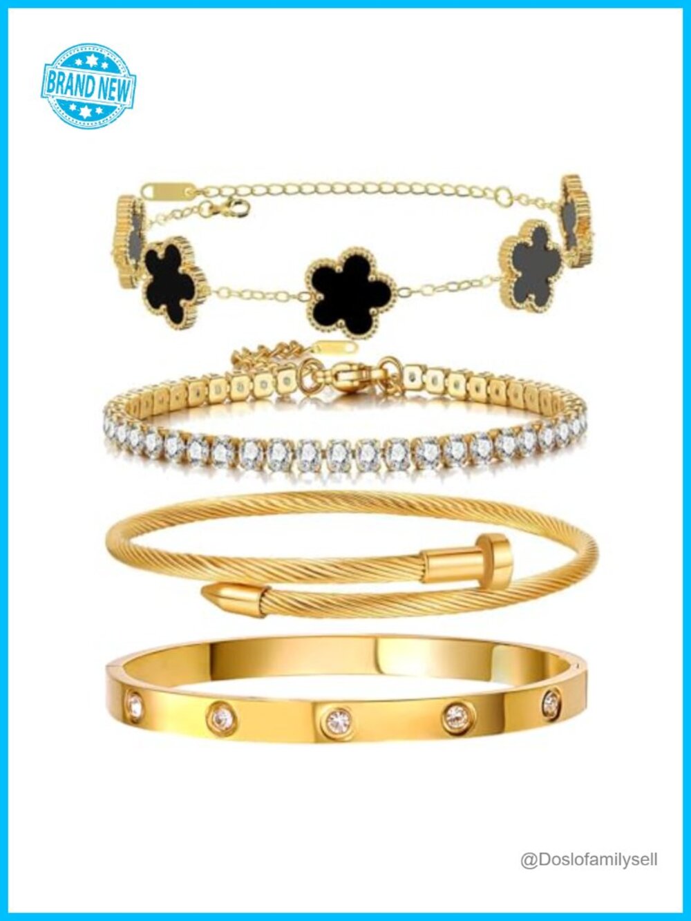 18K Gold Plated Women Tennis Bracelet Set Stackable Bangle Love CZ Bracelets